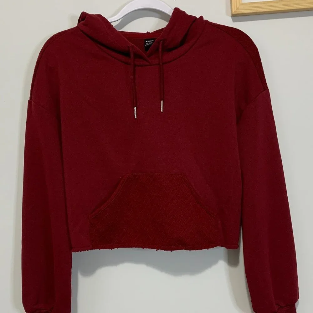NWOT MAROON DARK RED HOODIE | KANGAROO POCKET DROP SHOULDER DRAWSTRING | BURGUND - Picture 2 of 8